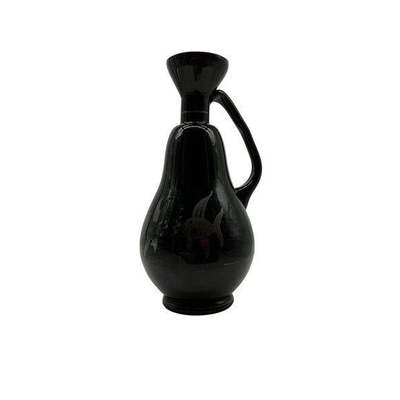 Antique Czechoslovakia Black Amethyst Vase w/ Silver Overlay Art Nouveau Style - Picture 2 of 16